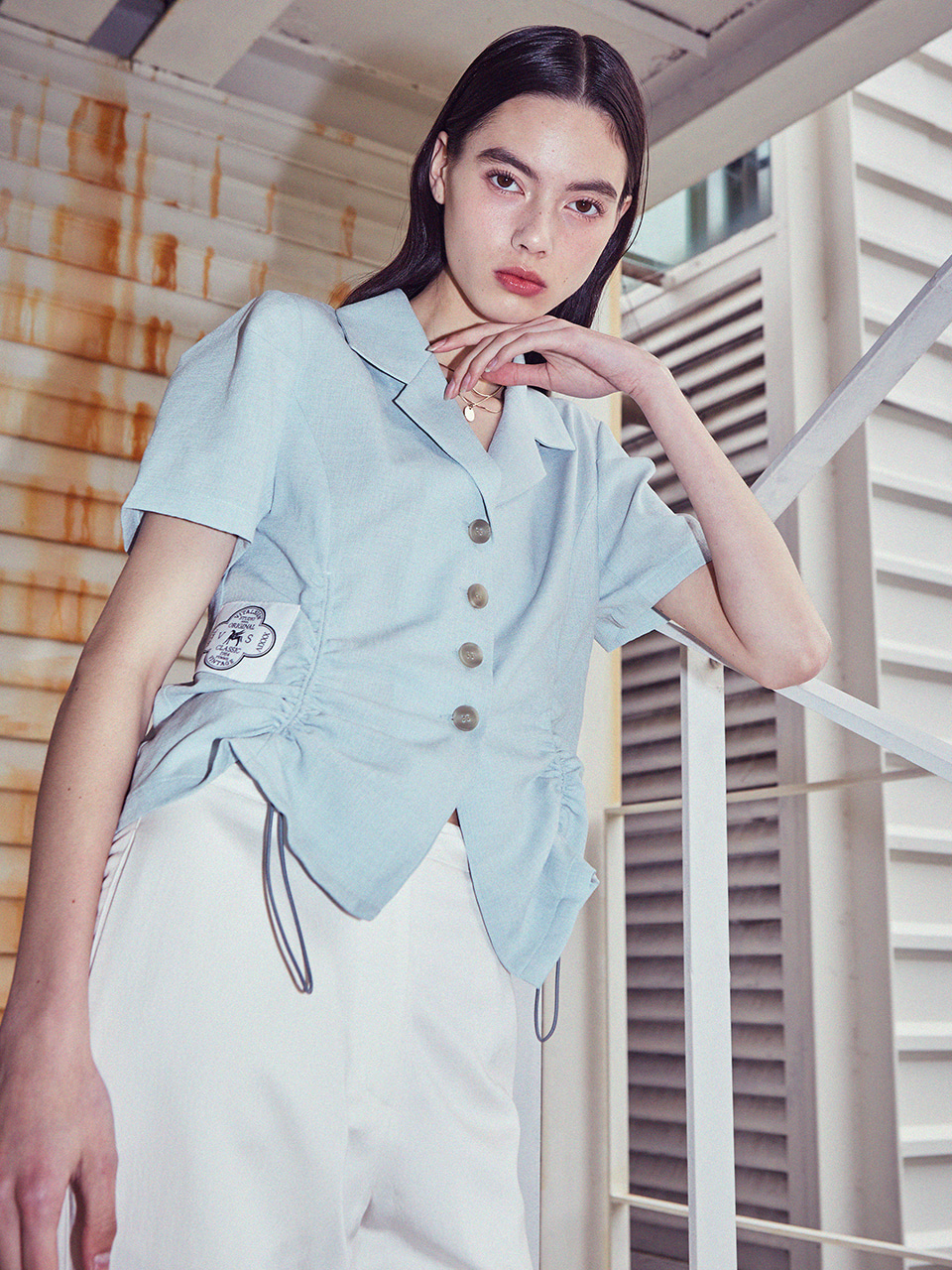 [LINE] String Shirring Point Blouse (Mint)