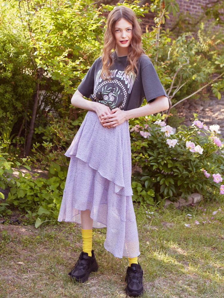 Chiffon Unbalanced Flower Skirt (2colors)